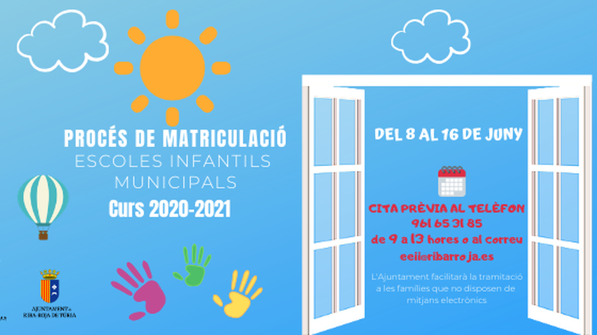 Proceso matricula Escuela Infantil Municipal 'Riu Tria' curso 2020-2021