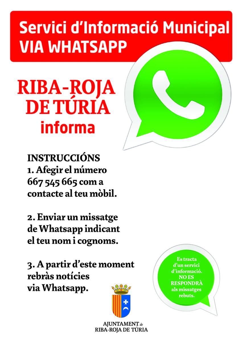 L'Ajuntament de Riba-roja llana un nou butllet informatiu digital via WhatsApp