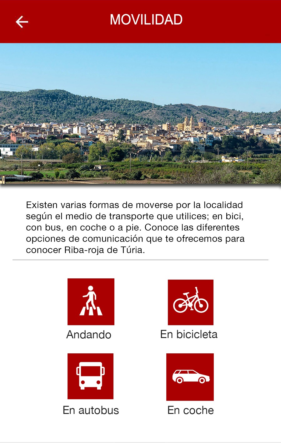 La App Riba-roja INFO ofrece al usuario informacin geolocalizada sobre las diferentes formas de movilidad en el municipio